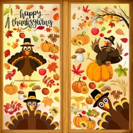 Thanksgiving Window Stickers Decoration, 6 Children's Thanksgiving Window Stickers, Home Office Classroom Party Glass Windows Double Sided Turkey Autumn Pumpkin Autumn Leaf