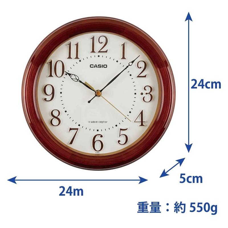 CASIO(カシオ) 掛け時計 電波 ブラウン 直径24cm アナログ 木枠 夜間秒針停止 置き掛け兼用 IQ-880J-5JF