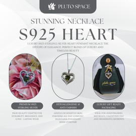 Pluto Space S925 Sterling Silver Necklace for Women – Elegant Heart Jewelry for Wife, Mom, Girlfriend, or Daughter – Gift for Birthday, Anniversary, Valentines & Mothers Day
