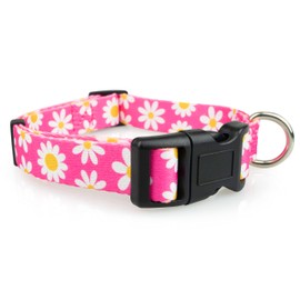 Limeloot Pink Daisy Dog Collar, Spring Summer Dog Collar for Female Dogs, Large
