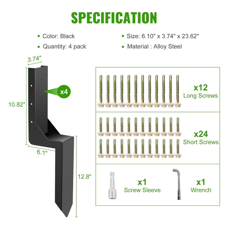 ATCWF 4-Pack 3.74" Width Fence Post Repair Kit, 24in Total