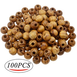 Natural Wooden Beads, 100 Pieces 18mm Diameter Round Loose Spacer Beads Large Hole (6.5mm) Wooden Craft Beads with Beautiful Grain for DIY Handmade Decorations