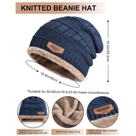 Vijamiy Hat Scarf and Gloves Set Mens Thermal Winter Hat and Gloves for Mens Neck Warmer Ear Muffs Touchscreen Gloves Socks for Skiing Hiking Driving(Darkbluey)