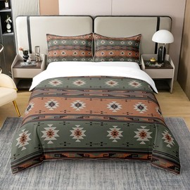 Southwestern Bedding Duvet Cover Set 100% Cotton King Size Geometric Pattern Bedding Set Decor Native American Design Comforter Cover Set Tribal Orange Blue Bedspread Cover Bedroom Bedclothes