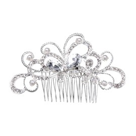 Rumyve Crystal Wedding Hair Comb Flower Silver Bridal Headdress Pearl,Crystal Bridal Hair Piece Bridal Hair Accessories,Stylish Vintage Elegant Ladies Hair Accessories