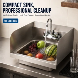 304 Stainless Steel Utility Sink with Gooseneck Faucet, 17 x 15 Inch Single Bowl Wall Mount or Drop-In Sink for Kitchen, Laundry, Bar, RV, Bathroom