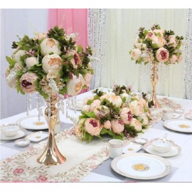 LANLONG Set of 2 Crystal Centerpieces for Tables Gold Metal Flower Vase Stand for Wedding Party Reception Home Decor