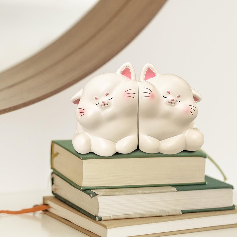 White Cat Decorative Bookends Cute Cat Hug Shape for Organising
