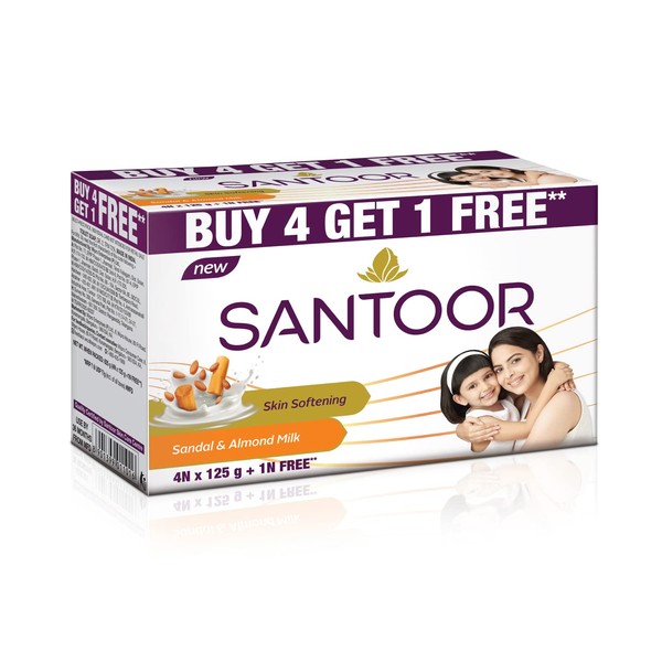 Santoor Sandal and Almond Milk Soap 125g (Pack of 5)(Buy