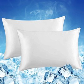 LUXEAR Cooling Pillow Cases King Size, 2 Pack Arc-Chill Cool Pillow Cases with Double-Side Design [Cooling & Cotton], Skin-Friendly, Hidden Zipper Cold Pillow Cases for Hot Sleepers -White