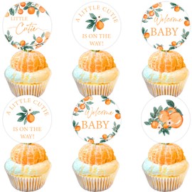 24Pcs Little Cutie Cupcake Toppers, Orange Cupcake Picks, Citrus Theme Baby Shower Decorations, Tangerine Clementine Fruit Party Supplies