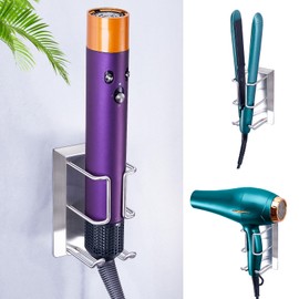 WAYASI Hair Straightener Holder Wall Mounted Blow Dryer Holder, Curling Iron Holder, Hairdryer and Straightener Holder, Bathroom Hair Tools Organizer and Storage (Silver)