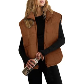 Xiaoxuemeng Puffer Vest Women Lightweight Zip Up Quilted Vest Padded Gilet Sleeveless Jacket with Pockets(Brown-M)