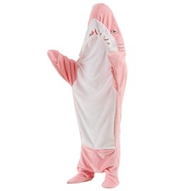 Shark Blanket Hoodie Onesie - Wearable Cozy Soft Flannel Full Body Snuggle Blanket for Cosplay Shark, White Elephant Gifts (Pink,S)