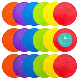 ILAZR 18 Pcs Non Slip Agility Marker Aggregate Dots 9 inch 6 Color Floor Dot Marker for Classroom Dance Sports Football Basketball Speed Agility Training