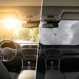 Retractable Car Windshield Sunshade for Parking – Titanium-Coated Heat Shield with Compact Umbrella Design