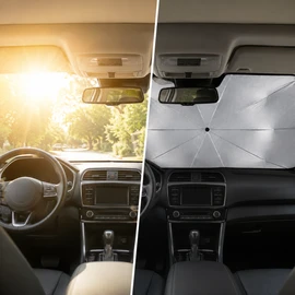 Retractable Car Windshield Sunshade for Parking – Titanium-Coated Heat Shield with Compact Umbrella Design