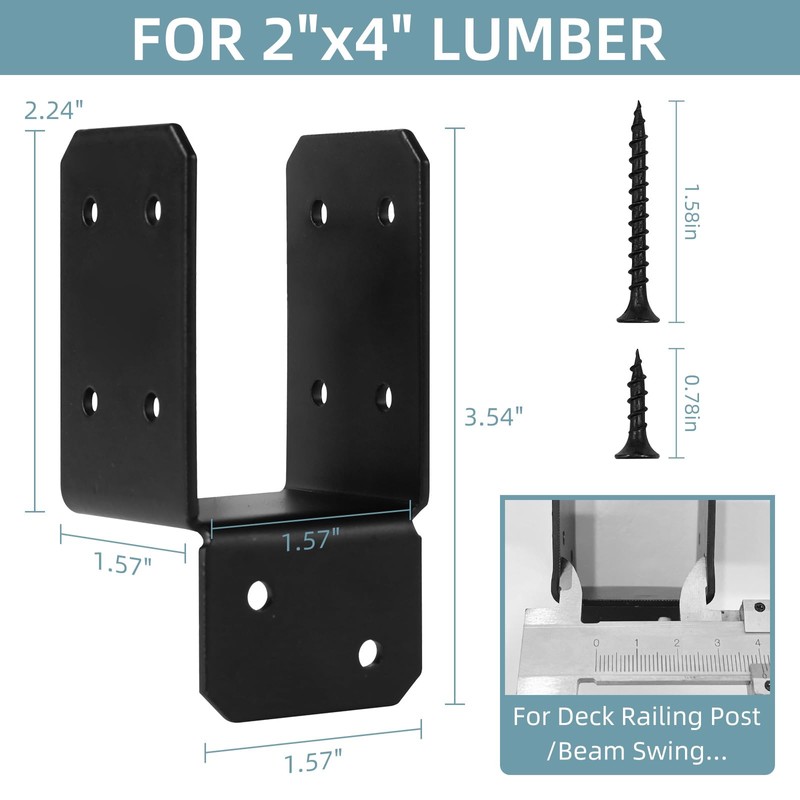 16pcs Black Caps Tie Bracket for 2x4 Post, Post Anchor