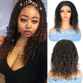 16 Inch Braided Wigs for Black Women Wear and Go Glueless Headband Wig 1BT30 Ombre Color Dreadlock Wigs Faux Locs Crochet Braids Synthetic wigs Goddess Locs Crochet Hair with Curly End (1BT30)