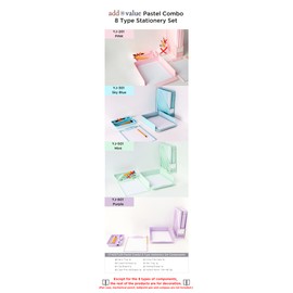 AddValue Pastel Desk Organizer Set Mint – 8-Piece Collection: File Tray, Paper Rack, Clipboard, 40-Sheet Clear File, File Case, Pen Tray, HB Yellow Pencils, Sliding Eraser