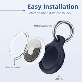 YOKRWO Holder 1-Pack Waterproof TPU Shell Protective Case, Anti-Scratch Airtags Key Chain for Apple Air Tags with All Metal Keychain Key Ring Clip (Blue)