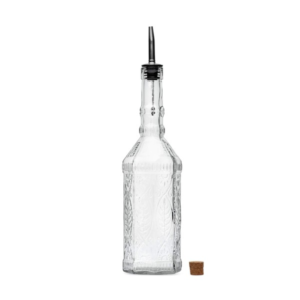 Large Clear Decorative Glass Bottle with Spout and Cork, 32oz,