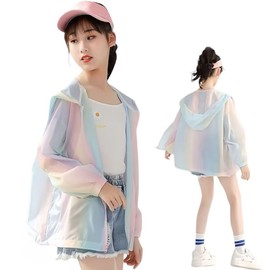 SATiNU Children's Clothing Hoodie, UV Protection, Long Sleeve, Zip Hoodie, Children's Clothes, Top, Rainbow, UV Protection, Lightweight, Thin, Coat, a, 150