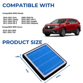 CF11182 Cabin Air Filter With Honda Civic,Clarity,CR-V CRV,CR-Z CRZ,Fit,HR-V HRV,Insight,Odyssey & Acura RDX,TLX 2016 2017 2018 2019 2020 2021 2022 2023 2024 Activated Carbon Air Filters