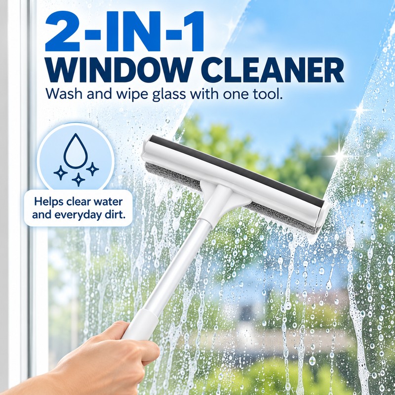 2-in-1 Window Squeegee for Glass Cleaning – Retractable Pole with