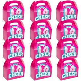 Pink Cheerleader Cardstock Favor Boxes - 6.25" x 5.25" (Pack of 12) - Perfect Party Supplies for Birthdays, Cheer-Themed Parties and Celebrations
