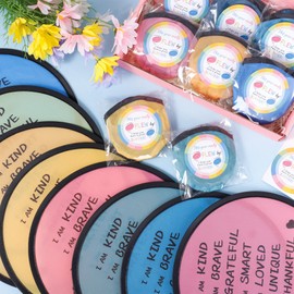 FOGWOWO 24Pcs End of Year Student Gifts Foldable Flying Disc Fans Set with Bags Inspirational Beach Hand Fans with 24 Pcs Stickers,End of the Year Gifts for Students Summer Outdoor Activities