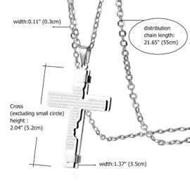 JewelryWe Men's Jesus Christ Cross Bible English Pendant Stainless Steel Necklace with Chain,22.65" (Silver)