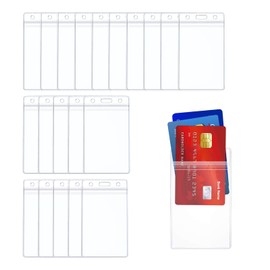 ID Card Cover, Pack of 20 Plastic ID Card Holders with Strap Vertical, Card Holder for Office School Exhibition Supplies (4.41 x 2.68 inches.)