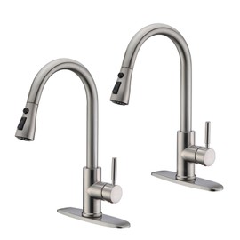 WEWE Kitchen Faucet with Pull Down Sprayer, Brushed Nickel Kitchen Sink Faucet Fits 1 or 3-Hole Kitchen Sinks, Single Handle Premium Stainless Steel, Suitable for RV, Farmhouse, Bar (Set of 2)