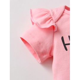 Infant Baby Girls Summer Clothes Newborn Cow Letter Ruffle Romper Shorts Headband 3pcs Outfit Set Pink 3-6 Months