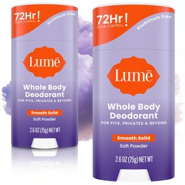 Lume Desodorante para Todo El Cuerpo - Barra Sólida Suave - Control de Olor de 72 Horas - Libre de Aluminio, Libre de Bicarbonato y Seguro para La Piel - 2.6 Onzas (Paquete de 2) (Polvo Suave)