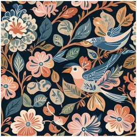 HAOKHOME Vintage Peel and Stick Wallpaper Bird Floral Removable Wall Decor Blue Self Adhesive Contact Paper for Nursery Kids Room Accent Wall 17.3in x 118in