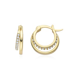 14K Gold Plated Open Hoop Women's Earrings - Dainty Multi Hoop Huggie Earrings (14k gold)