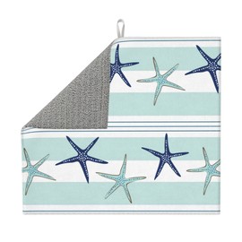 Teery-YY Coastal Starfish Pattern Navy Blue Dish Drying Mat for Kitchen Counter Decor - 16 inchx 18 inchMicrofiber Absorbent Drainer Reversible Countertops Protector Pad, Black, One Size