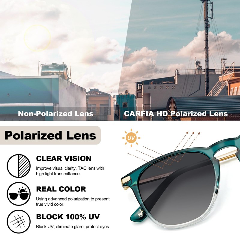 CARFIA Lightweight Green Frame Small Face Sunglasses for Women Polarized