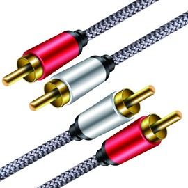 2 RCA Audio Cable 1M,J•LONG 2RCA Male to 2RCA Male Audio Stereo Subwoofer Cable Nylon-Braided Auxiliary Audio Cord for Home Theater, HDTV, Amplifiers, Hi-Fi Systems,Speakers (1M)