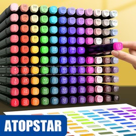 ATOPSTAR 262 Colors Alcohol Markers for Artist Drawing - Dual Tip Art Markers for Adult Coloring Painting Supplies (262 Black Shell)