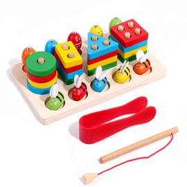 KOUQIYA Juguetes de Clasificación y Apilamiento,Juego de Pesca multifunción 3 en 1,Juguetes Colorido Sensoriales,Juguetes Montessori para Educativos para Niños,Clip The Bee Game,Juguetes Didacticos