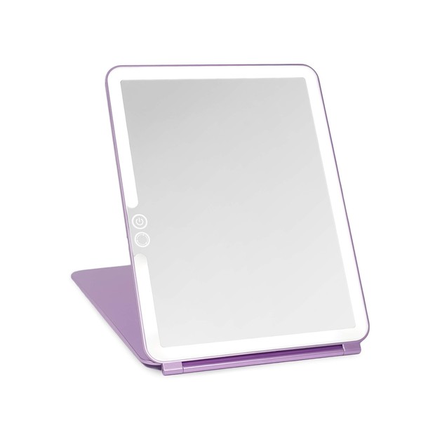LUNA London Eclipse LED Lighted Travel Vanity Makeup Mirror | 3 Colour Light, Compact, Portable, Lighted, Rechargeable, Illuminated Mirror | Perfect for Travel, Makeup & Beauty Needs | Lavender