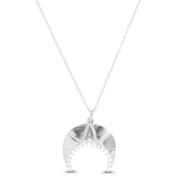 Sterling Silver Rhodium Cubic Zirconia Horseshoe Shaped 18" Necklace