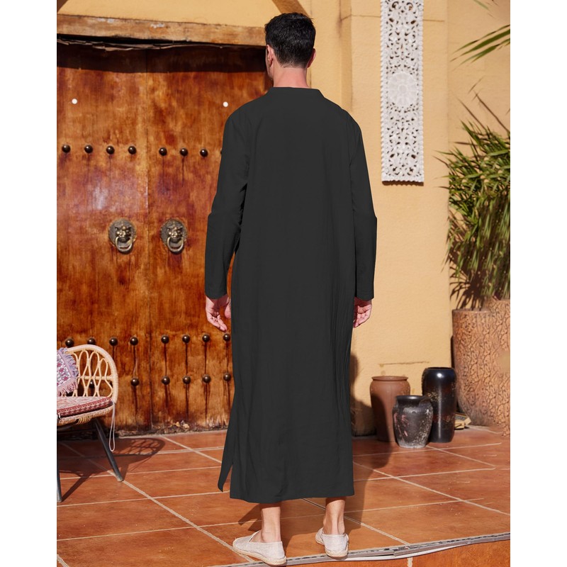 LVCBL Men's Kaftan Long Sleeve Kaftan Men's Long Thobe Men's