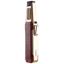 JOBON Solar Beam Torch, Adjustable Lockable Firepower Butane Refillable Jet Flame Lighter for Baking Kitchen Grill BBQ Camping (Gas Not Included) (Pink Flame-Brown with Gold)