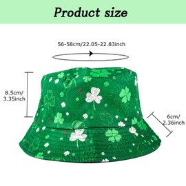 GWAWG St. Patrick’s Day Green Leaf - Bucket Hat for Women Men Irish Sun Hat Double-Side-Wear Reversible Green Fisherman Hat Costume Travel Beach Party