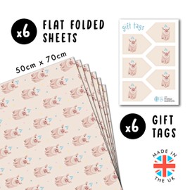 CENTRAL 23 Farm Animal Wrapping Paper - Pig - Birthday Piggy - 6 Sheets Of Gift Wrap - Pink Wrapping Paper For Women Girls Kids - Comes With Stickers