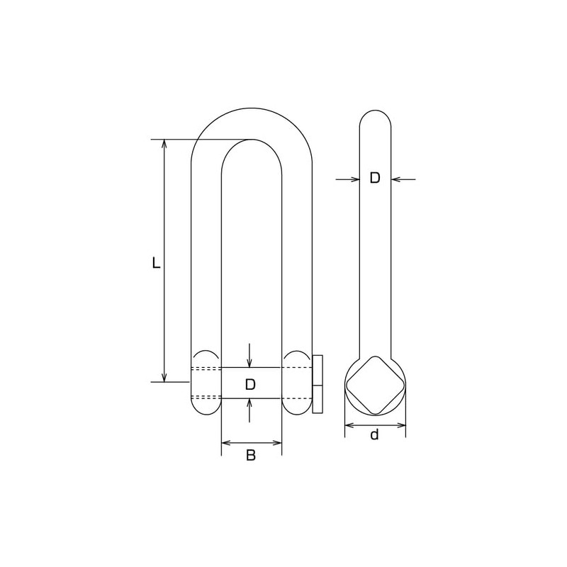 TRUSCO TLKS-12 Long Square Head Shackle, Stainless Steel, D 0.5